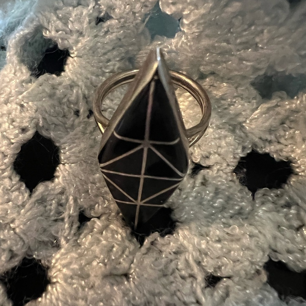 Vintage 1970’s Geometric Black Onyx and Sterling Silver Ring size 5